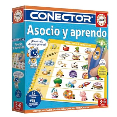 Educa - Conector Asocio y aprendo. Juego educativo con 12 temas y más de 95 preguntas para ejercitar la asociación, observación y razonamiento. Con luz y sonido. Recomendado a partir de 3 años (20084)