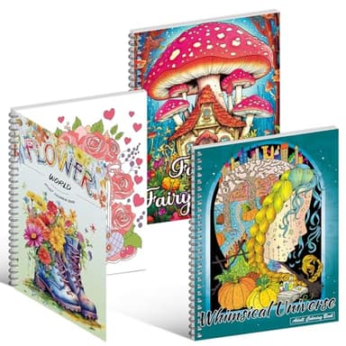 Elfew 3 juegos de libros de colores para adultos, libros de colores para el mundo de las flores, universos caprichosos, fábulas de fantasía para adultos libros de colores de descompresión, Espiralado