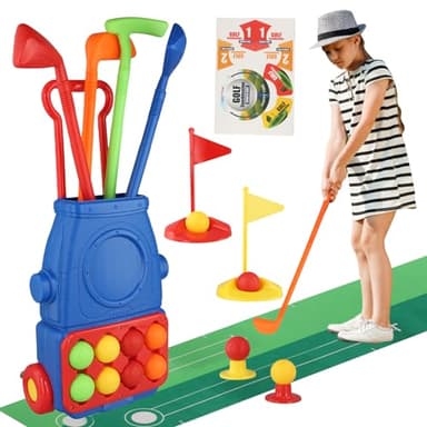 Litinliv Juego Golf Juguetes Niños, Juego de Juguetes Deportivos, Carrito de Golf, 4 Palos de Golf de Colores, 8 Pelotas, Juguetes de Exterior Jardín, Juguetes de Golf Regalo para Infantil Niños Niñas