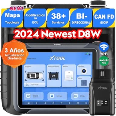 XTOOL D8W OBD2 Diagnosis Español, Diagnosis Coche con Mapa Topología, Codificación ECU, 38+ Servicios, Control Bidireccional, Diagnóstico Completo de Todos los Sistemas, 3 Años de Actualizaciones