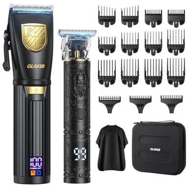 GLAKER Cortapelos Hombre Profesional, Recargable Maquina de Cortar Pelo Hombre,Maquina Cortar de Pelo y recortadora Barba con Pantalla LED 15 Peines Guía