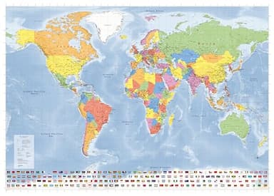 GeoMetro - Mapa del mundo grande (EN ESPAÑOL), póster político con laminación, con banderas, nueva edición, las banderas del mundo - 140 x 100 cm