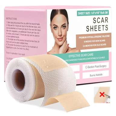 Grunda Parches Cicatrizantes, Reutilizable (4cmx300cm), Silicone Scar Sheets Precortado, Parche Suave Para la Piel, Para Cicatrices Causadas Por CesáRea,CirugíA, Quemaduras, Queloides, Acné y Más