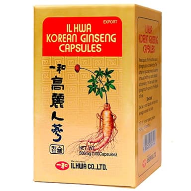 Ginseng Coreano Puro, Calidad Ilhwa, 500 mg, 100 cápsulas | Panax Ginseng 100% Sin aditivos | Energía Física y Mental | Raíces Maduras de Cultivo Propio y Extracción Exclusiva | de TONGIL