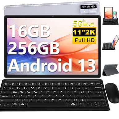 Oangcc 2025 Tablet 11 Pulgadas,16GB RAM+256GB ROM(TF 1TB) Android 13 Tablet PC con Octa-Core 2.0GHz, 4-Altavoces, 8600 mAh, 5+13+2MP, 5G WiFi, Bluetooth 5.0, GPS Tablet con Ratón y Teclado - Gris