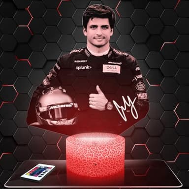 Lámpara de noche C. Sainz Piloto F1 decoración Monoplaza de Fórmula 1. Idea de regalo para hombre objeto C. Sainz Piloto F1 luz nocturna adulto decoración Cuarto. Navidad Idea de regalo