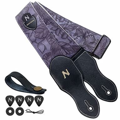 Nefelibata correa de guitarra con bolsillo para púa, 2.3» cuero vegano estilo Porter, incluye púa de guitarra,botón de correa y cierres de correa