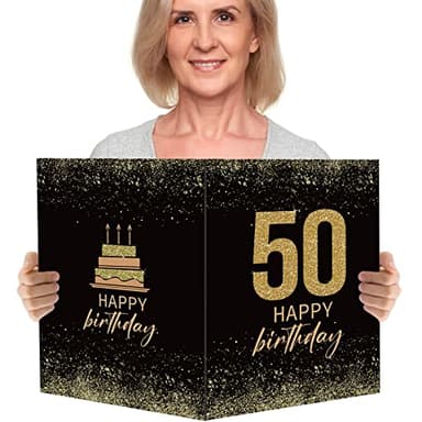 BOFUNX Tarjetas de Felicitación Cumpleaños de 50 Años Postal Original Grande Carta Felicitaciones Regalo para Feliz Cumpleaños a Familias Amigos 55x35cm
