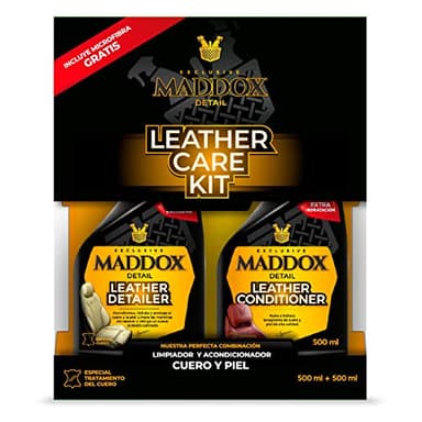Maddox Detail - Kit Limpieza Cuero Coche | Limpiador De Piel Coche, Crema Reparadora De Cuero, Limpiador Tapicería y Asientos | Tratamiento para Renovar y Proteger | Leather Care Kit 2x500ml