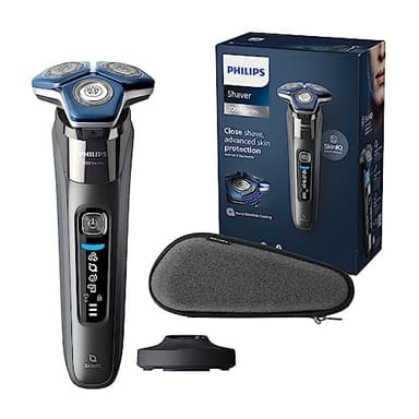 Philips Serie 7000 Afeitadora Eléctrica Hombre, Máquina de Afeitar Barba con Recortadora, 45 cuchillas, Para piel sensible, 60min de uso, En Seco y Húmedo, Recargable, Base Carga, S7887/35, Gris