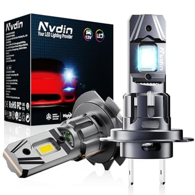 Nvdin bombillas h7 led 30000lm, lámpara para faros de coche y moto, muy compacto y montaje directo, tamaño halógeno 1:1, kit de luces de 12v para luz de carretera o cruce, 6000k blanco intenso