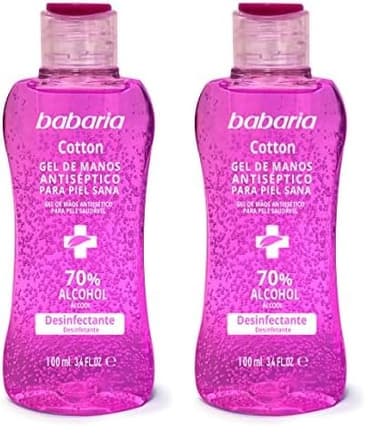 BABARIA - Gel Hidroalcoholico Manos Cotton - 100ml | Bote Pequeño desinfectante manos liquido | Rapida Absorccion | Hidratente | Gel Desinfectante, Con Algodón Y Rosa Mosqueta | Vegano (Paquete de 2)