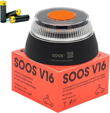 SOOS Luz Emergencia Coche Homologado DGT, con Datos Pagados hasta 2038, Baliza v16 Homologada dgt con Geolocalizador, Luz v16 Conectada con Geolocalización 3.0, IDIADA PC23110238, Obligatoria en 2026