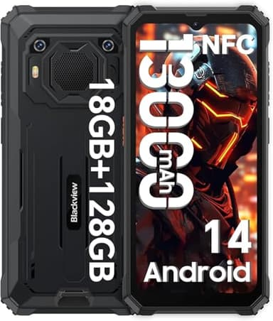 Blackview Android 14 BV6200Pro Movil Resistente, 18GB+128GB(TF 2TB) 13000mAh 18W Movil Indestructible, 6.56'' HD+ Cámara Helio P35 de 13MP+8MP Móvil Todoterreno 98DB Altavoz/NFC/GPS/IP69K