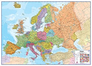 Mapa político de Europa grande para colgar - plastificado - 118,9 x 84,1 cm - Maps International
