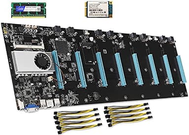 Placa base para máquina minera BTC-37 con 8GB DDR3 1600Mhz RAM 128GB SSD 8 * Cables de alimentación, soporte para minería Crypto Etherum de 8 Gpu, compatible con Bitcoin (S37)