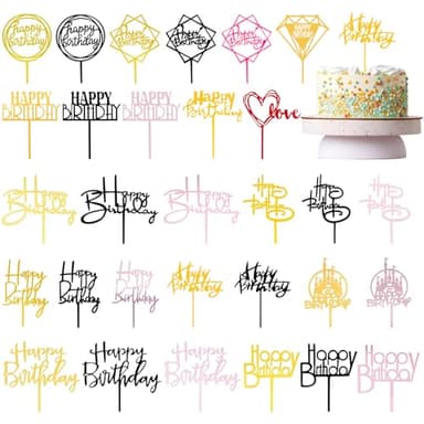30 Piezas Happy Birthday Cake Topper Adornos Acrílicos para Pasteles Decoración Tartas Cumpleaños Toppers de Pastel Feliz Cumpleaños Decoracion Tarta Adornos de Cupcakes para Cumpleaños