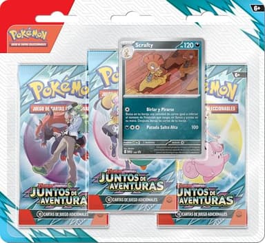 JCC Pokémon: Blíster de 3 Sobres de Mejora de Escarlata y Púrpura-Juntos de Aventuras: Scrafty (3 Sobres de Mejora y 1 Carta holográfica de promoción)