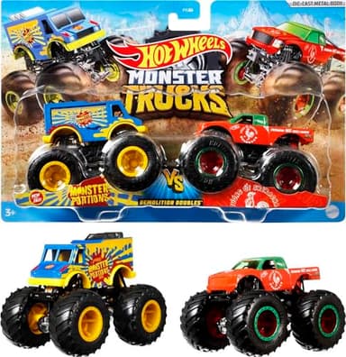 Hot Wheels Monster Truck coches de juguetes duetos de demolición 1:64, modelos surtidos (Mattel FYJ64)