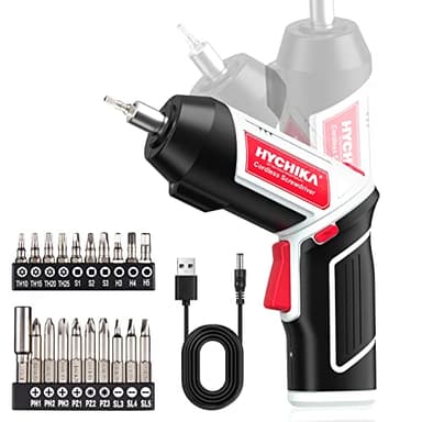HYCHIKA Destornillador Eléctrico, Atornillador Eléctrico 6Nm Atornillador Bateria 3.6V 2,0 Ah, LED Luz, Carga Cable USB, 20 Accesorios, Taladro Atornillador Batería Para Reparaciones en El Hogar