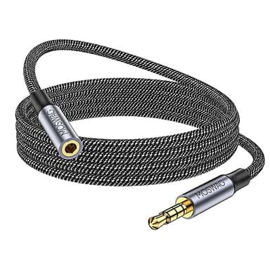 MOWSAG Alargador Jack 3.5 con Microfóno, Alargador Auriculares 3.5mm con HiFi Sonido, 4 Pines Cable Jack 3.5 mm Macho a Hembra Compatible con Switch, PS5 / PS4, Cascos, Altavoz, PC, Móvil