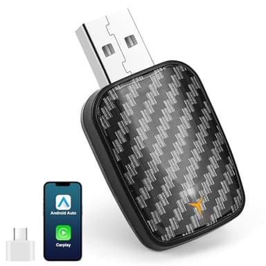 GuKKK Carplay Inalambrico y Adaptador Android Auto Inalambrico, Adaptador 2 EN 1 Convierte con Cable a Wireless CarPlay, WiFi de 5 GHz CarPlay, para Coches con AA y Carplay, USB C/A, Plug & Play