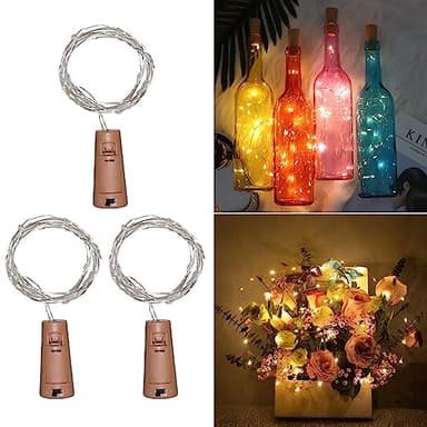 Corcho con Luces para Botellas de Cristal, Luz de Botella a Pilas, 20 LEDs 2M Cadenas de Guirnaldas, Tapones con Luces, Luz Corcho Ambiental para Navidad Boda Casa, Blanca Cálida, 3 Piezas