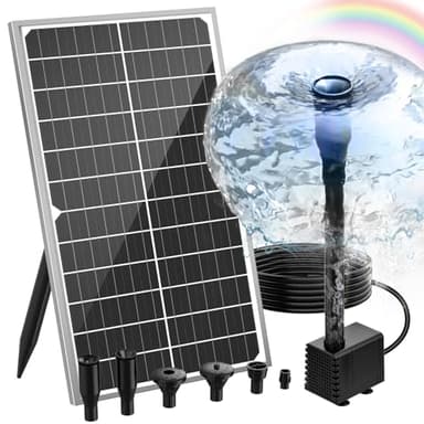 AMZtime 15 W Fuente Solar Jardin Exterior Mejorada DIY Bomba de Agua Solar con 6 Boquillas Soporte Ajustable para Baño de Pájaros, Acuario Jardín Fuente de Agua Decorativa