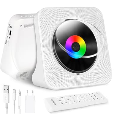 Maite Reproductor CD portátil con Bluetooth 5.0, Reproductor de CD de música para el hogar/Reproductor USB/Radio FM/Temporizador, Pantalla LCD, Cubierta Antipolvo, Reproductor de música Vertical