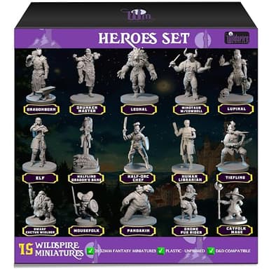 15 miniaturas de personajes de héroe y NPC para miniaturas DND, miniaturas de D&D y calabozos y dragones Minis DND figuras para D y D Fantasy Tabletop RPG DND Personajes Miniaturas a granel sin pintar
