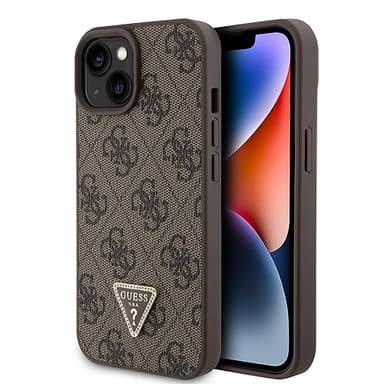 GUESS GUHCP15SP4TDPW - Carcasa para iPhone 15 de 6,1", Piel sintética, diseño de triángulo, Color marrón