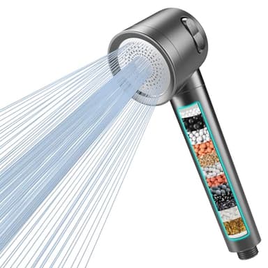 MEKO Cabezal de Ducha con Filtro de Alta Presión con Filtro de 15 Pasos, Manguera de 1,5 M, 3 Modos de Pulverización, Alcachofa Ducha Antical Ahorrador de Agua para Eliminar Cloro Residual - Gris