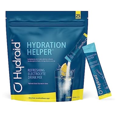 Hydraid® Hydration Helper I Polvo con electrolitos y carbohidratos I Mejora la absorción de agua I 25 unidades I Bebida deportiva baja en calorías I Fabricado en Alemania I Limón