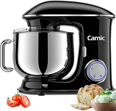 Batidora Amasadora de Pan 1500W, Camic 8L Para Repostería, Robot de Cocina Multifunción, Bajo Ruido, Potente y Profesional, 6 Velocidades con Pulso, Bol de Acero Inoxidable (Negro)