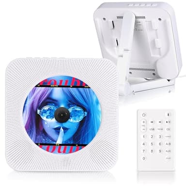 Reproductor de CD Bluetooth con Altavoz Hi-Fi,Reproductor de CD montable en la Pared para el hogar Radio FM/USB/Conector de Auriculares Entrada AUX con Mando a Distancia