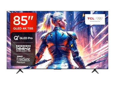 TCL 85T8B Gaming Onkyo QLED Smart TV, Pro de 85" y 144 Hz, 4K Ultra HD, HDR Pro, Powered by Google TV (Dolby Vision IQ y Atmos, Motion Clarity, Control de Voz Manos Libres)