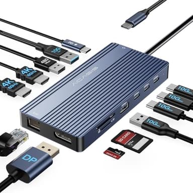 Docking Station USB C 3 Monitores- 14 en 1 Hub USB C Dual Monitor con 2 x 4K60 HDMI, DP 4K60Hz, Ethernet, 3 USBC 3.1 10Gbps, 100W PD, SD/TF, Dock USB C for MacBook/DELL/Windows/HP/Surface