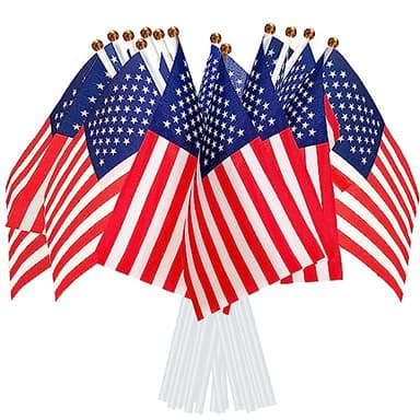 AhfuLife Banderas de Mano de Estados Unidos 15 piezas, Bandera Estados Unidos Pequeña con Palo Decoraciones de Copa América, para el Campeonato de Fútbol, el Mundial, la Fiesta Nacional 14x21 cm