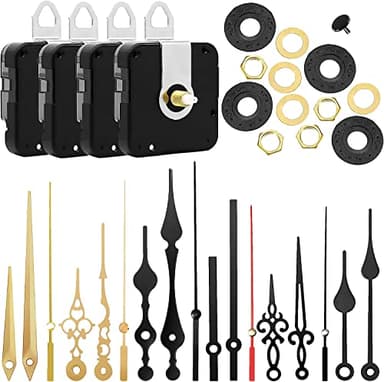 munloo 4 Piezas Mecanismo de Reloj Cuarzo Movimiento Silencioso, Mecanismo Reloj de Pared con 6 Pares Diferentes de Kits de Movimiento de Bricolaje de Repuesto