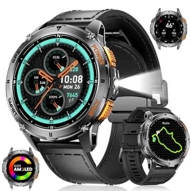 LIGE Reloj Inteligente Hombre con GPS/Altitude y Brújula,LED Linterna,1.43'' AMOLED, 530mAh,IP68 Impermeable,180+ Modos Deportivos,Más de 30 días en Espera,Llamadas Smartwatch para Android iOS