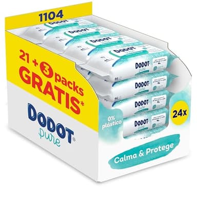 Dodot Toallitas Pure Calma & Protege Para Bebé 24 Paquetes De 46 Unidades =1104 Toallitas, Ayuda a restaurar el pH natural de la piel, una gota de Aloe Vera