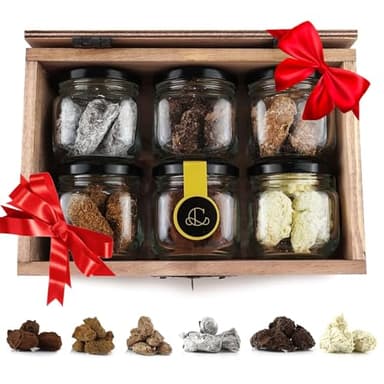 Caja de Chocolates para Regalar, 30 Trufas de Chocolate Belga, 5 de cada: Chili, Pistacho, Cookies, Pedro Ximenez, Whisky y Champagne, Bombones Belgas - Rocas de Chocolate ideal Caja Regalo Chocolate