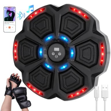 Music Boxing Machine Adultos, Máquina electrónica Boxeo Musical LED Pared Smart Boxing Target para adultos y niños, compatible con Bluetooth, 9 modos de velocidad con guantes de boxeo