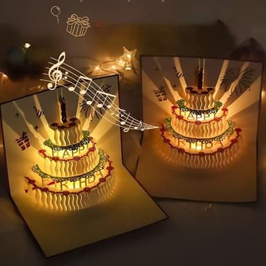 MZSX Feliz Cumpleaños Tarjetas Con Sobres, canta y brilla, Pastel de cumpleaños 3D, adecuadas para mujeres, hombres y niños, Diseño divertido, Navidad, craft