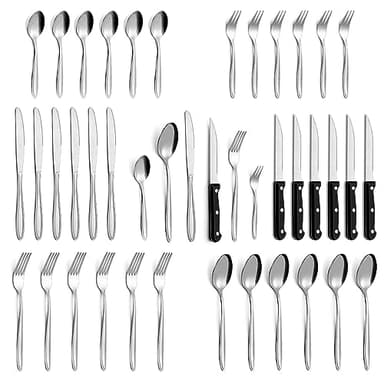 Juego de cubiertos, Gymdin Cubiertos 6 Personas, Cubiertos Acero Inoxidable de 36 Piezas con Cuchillo para Carne, Cubiertos Elegante y Moderna, Apta para Lavavajillas