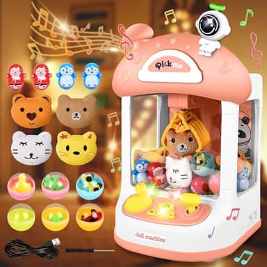 JONRRYIN Mini Máquina de Garras para Niños, Juguetes Máquina Gancho de Garras con Sonido y Música, Máquina Expendedora de Cumpleaños, Navidad, Juguetes y Regalos para Niñas Niños 3-8 Años (Rosa)