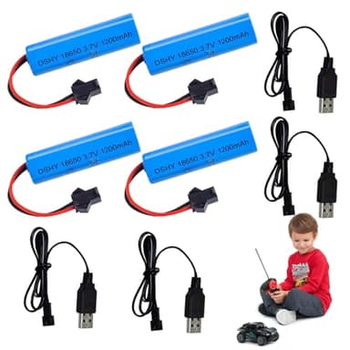 LYPPUL 4 piezas 3.7V 1200mAh batería de litio 18650 batería recargable con 4 enchufes cargador USB SM-2P, RC batería de coche para vehículos, robots, barcos