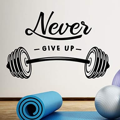 Adhesivo decorativo para pared con texto en inglés "Never Give up Barbell" para gimnasio en casa, fitness, entrenamiento motivacional, para colgar pesas, para hacer ejercicio, con palabras extraíble