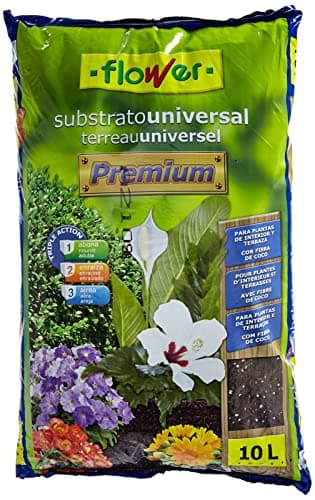 Flower - Substrato Universal Premium 10L, Ideal para Plantas de Interior, Exterior, Orquídeas y Monstera, con Perlita y Fibra de Coco, Enraizamiento y Aireación, Marrón, 29x6x46 cm