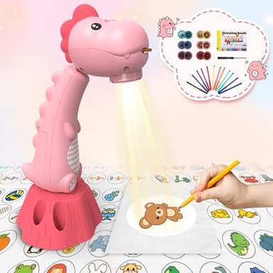 MFEESYOB Proyector de Dibujo para Niños, 96 Patrones de Dibujos Animados y 12 Pinceles de Colores, Smart Art Sketcher Educativo para Niños de 3 a 8 Años (Rosa)